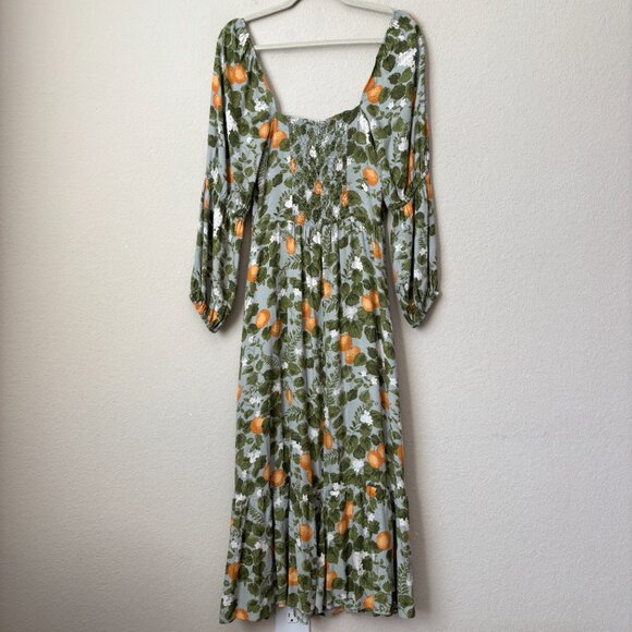 Reformation Mica Midi Dress in Orange Grove Novelty Print Spring Summer - Picture 9 of 10